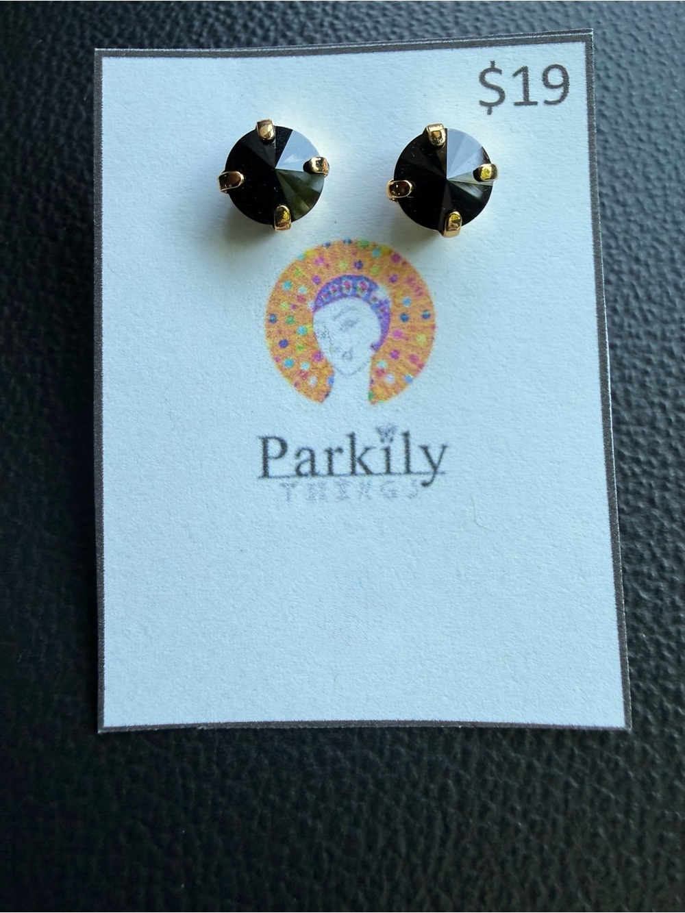 Sparkly Stud Earrings with Swarovski crystals Gold Tone Color #1 - jet black - Picture 2 of 5